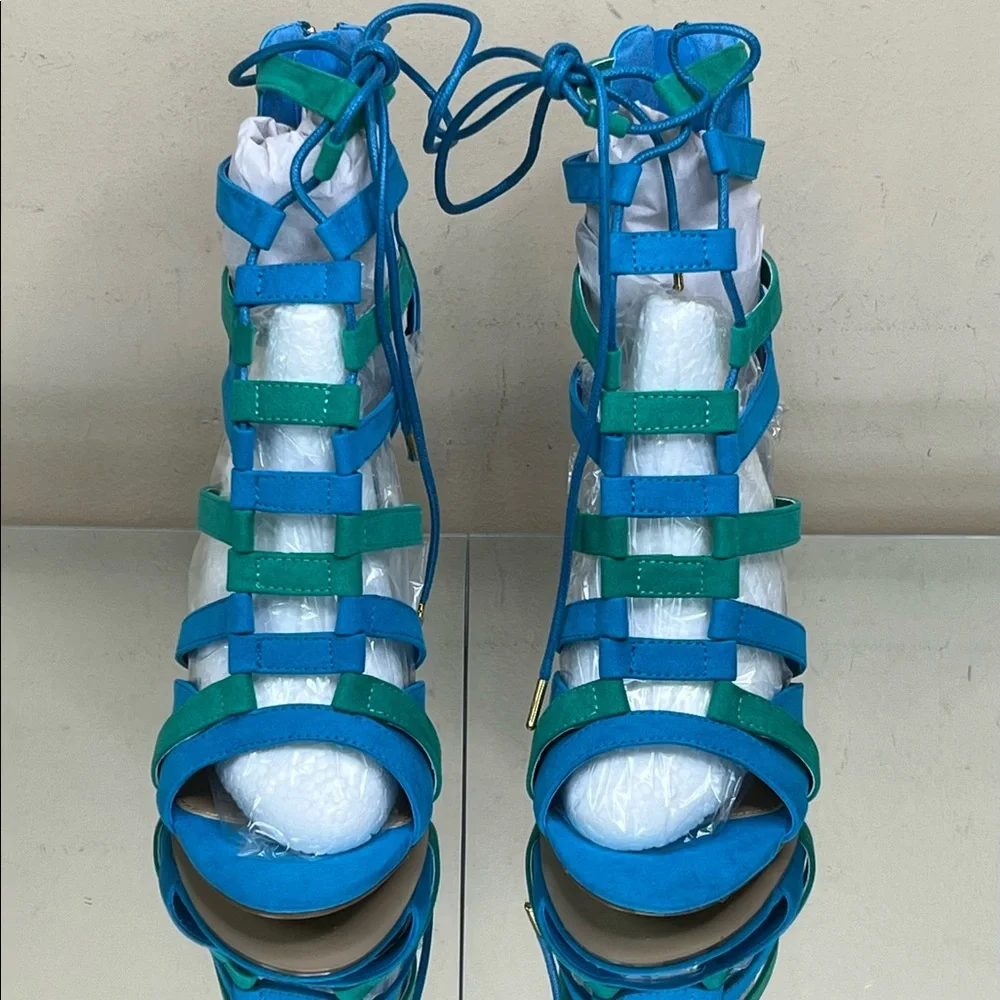 Sadie Blue Green Caged Stiletto Heel - Picture 3 of 8